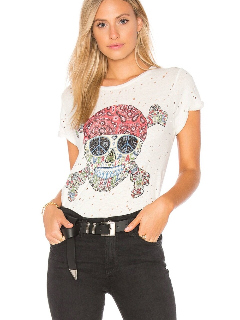 Lauren Moshi Bess Hippie Skull In Faded White
